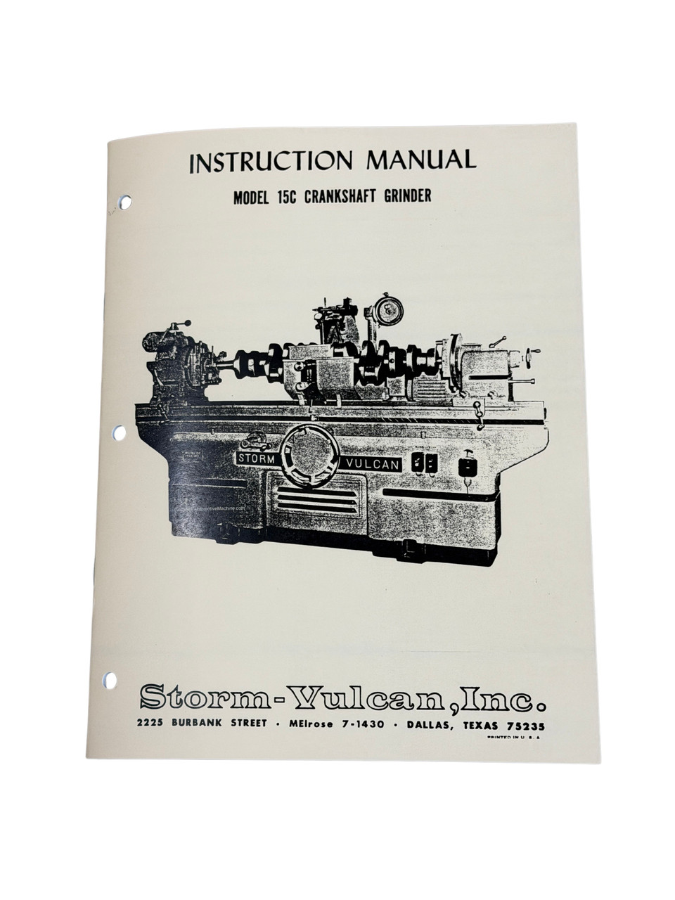 Storm Vulcan Model 15C Crankshaft Grinder Manual