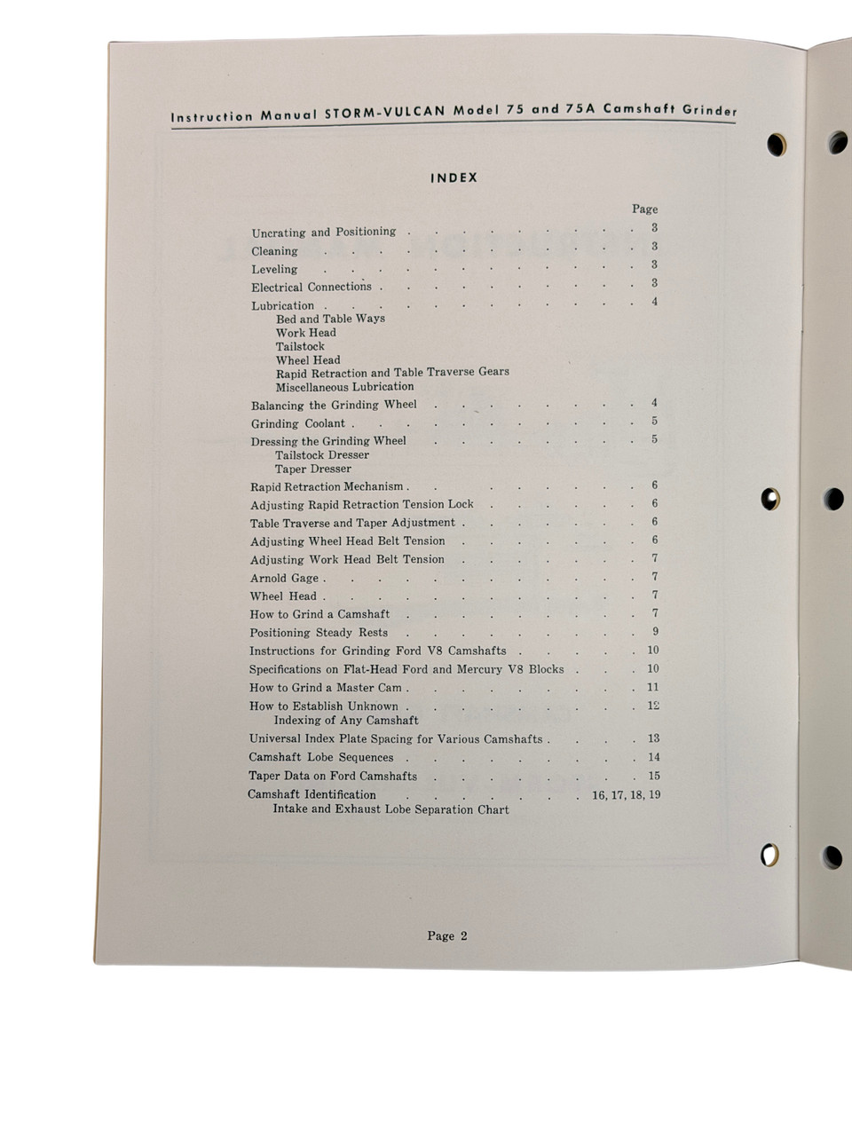Storm Vulcan 75 & 75A Camshaft Grinder Manual