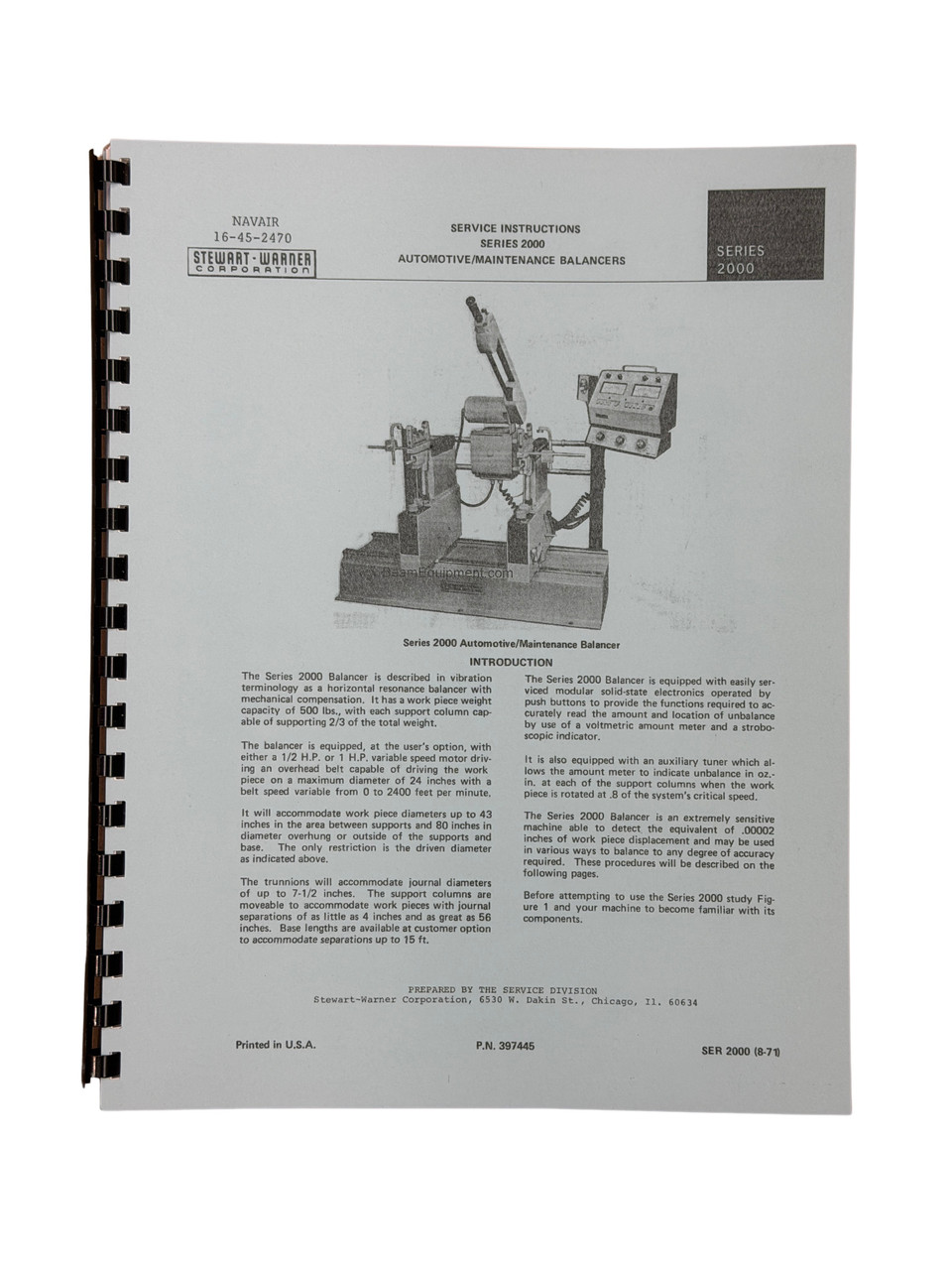 Stewart Warner Series 2000 Crankshaft Balancer Manual