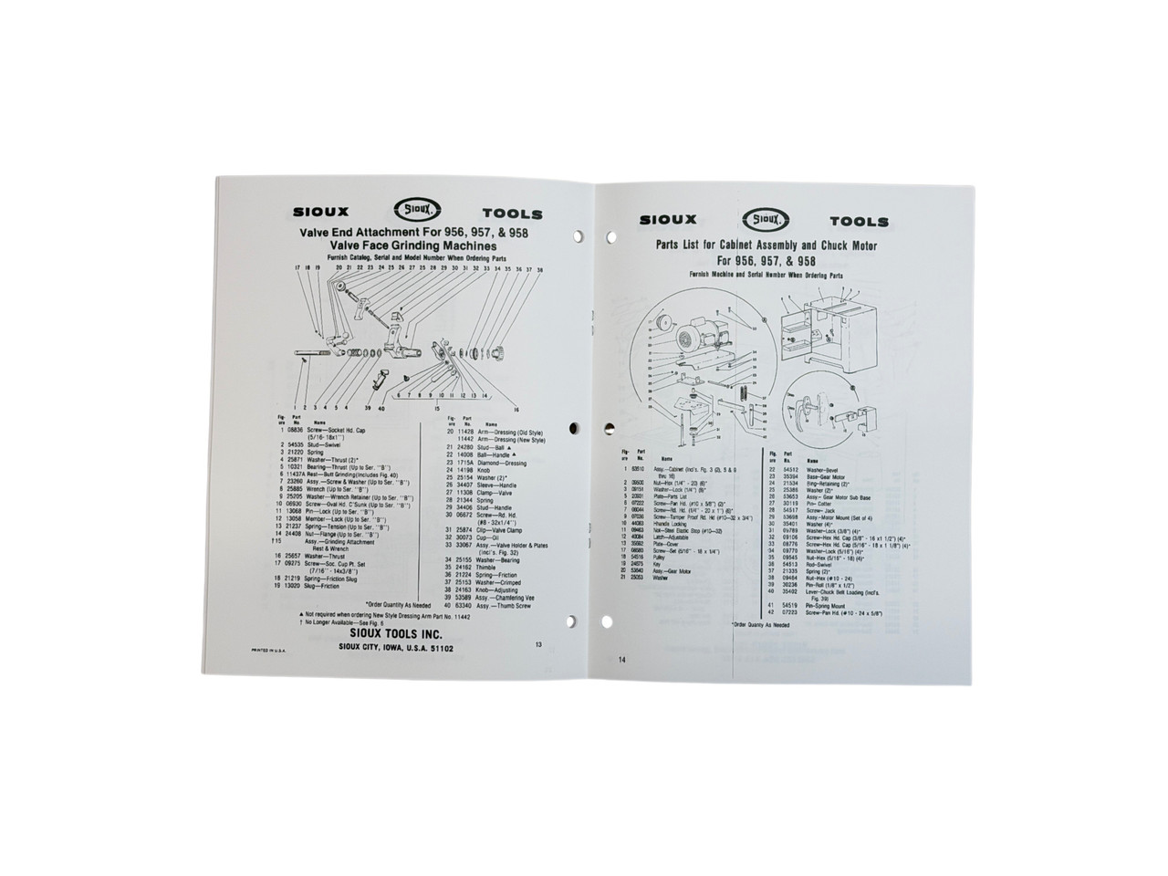 Sioux Model 956, 957, & 958 Valve Grinder Instruction and Parts Manual