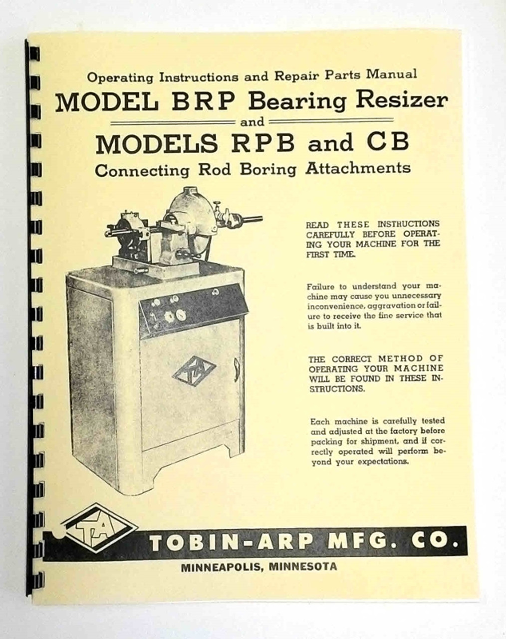 Tobin Arp Model BRP, RPB, and CB Manual