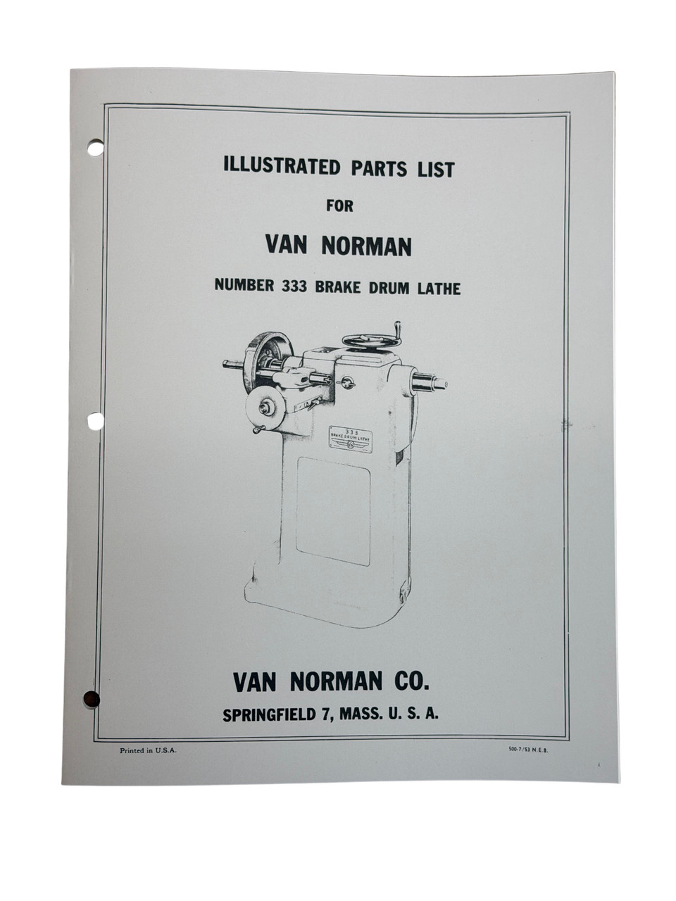 Winona Van Norman Model 333 Brake Lathe Parts Manual
