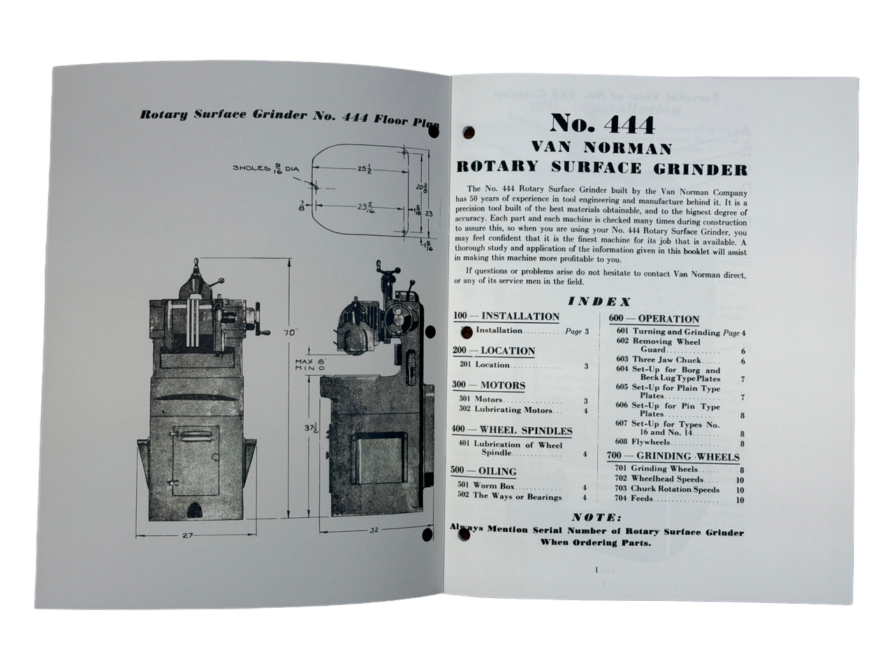 Van Norman Model 444 Flywheel Grinder Instruction Manual
