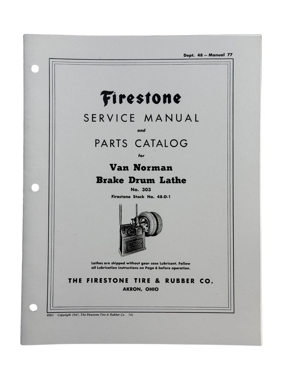 Van Norman Model 303 Brake Lathe Manual