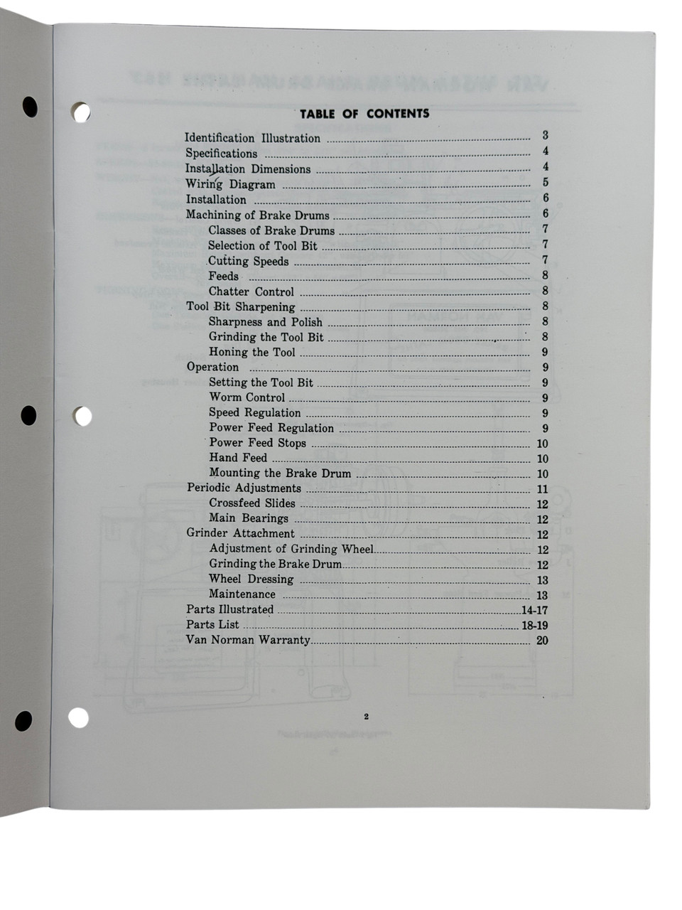 Van Norman Model 303 Brake Lathe Manual