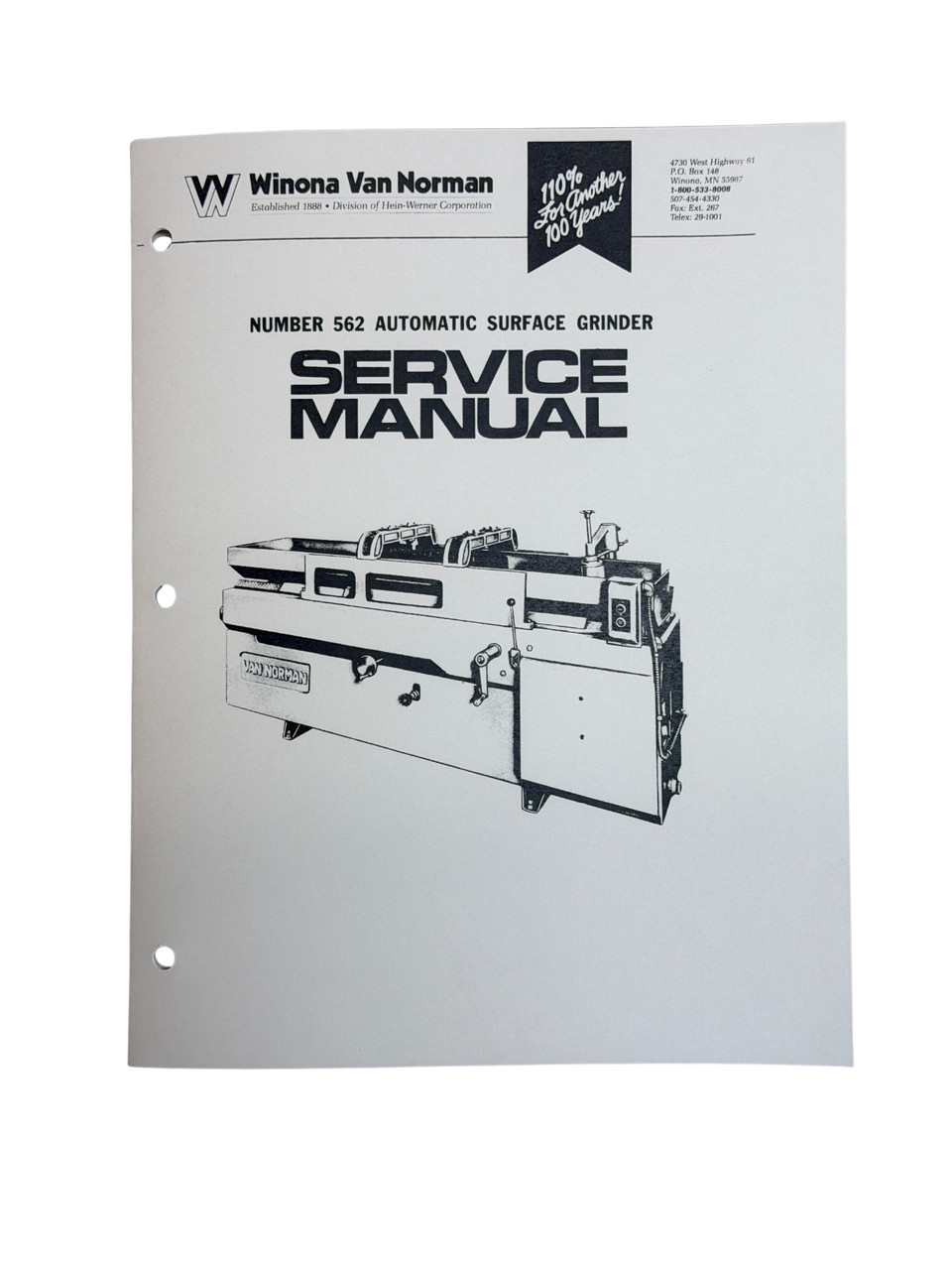Winona Van Norman Model 562 Surface Grinder Manual