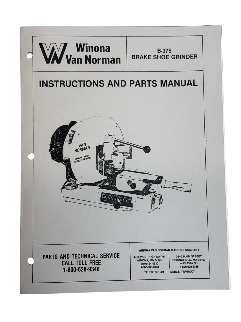Winona Van Norman Model B-375 Brake Shoe Grinder Manual