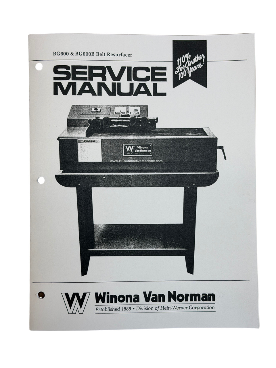 Winona Van Norman Model BG600 BG600B Belt Surfacer Manual