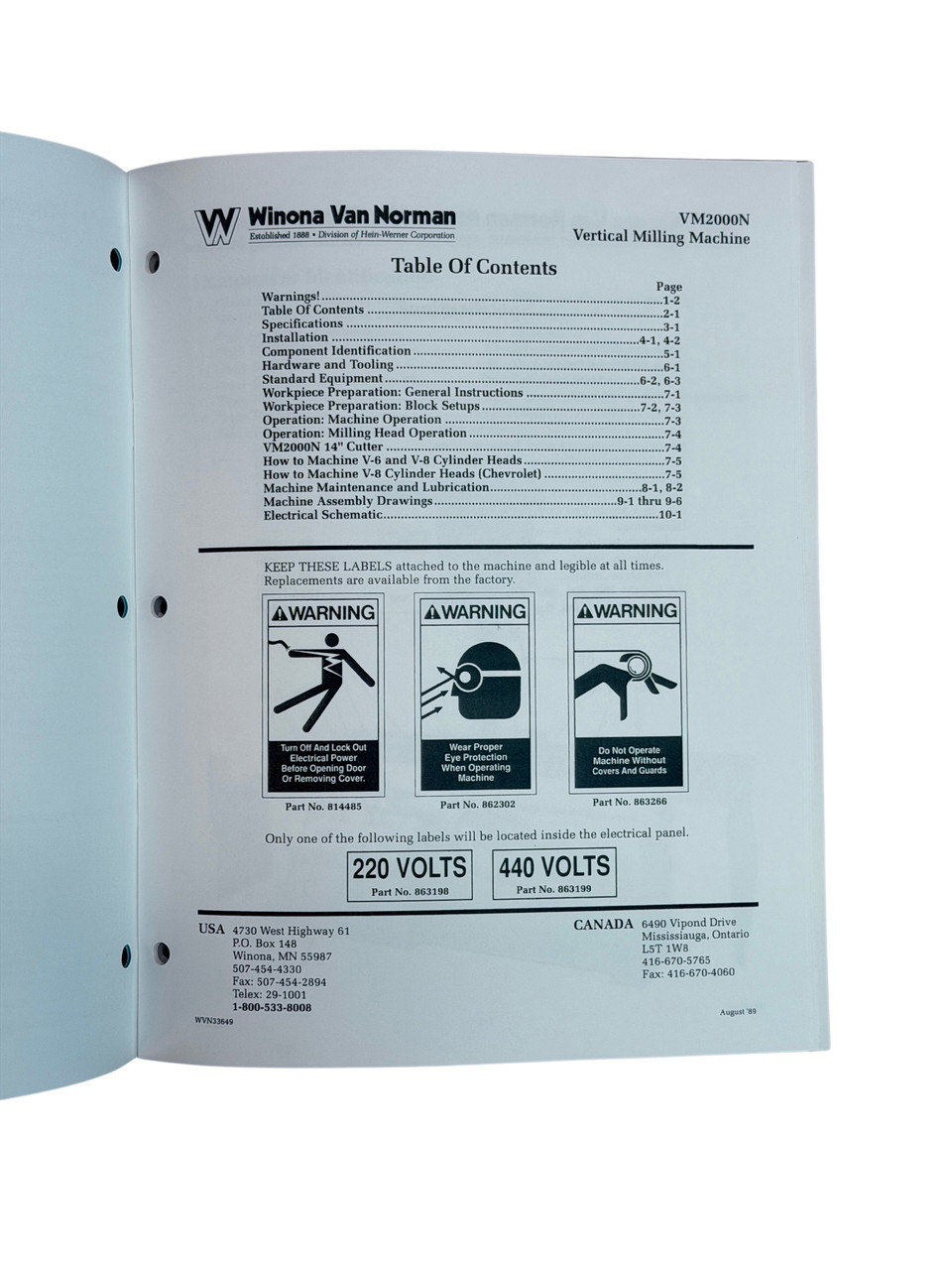 Winona Van Norman Model VM2000N Rotary Broach Manual