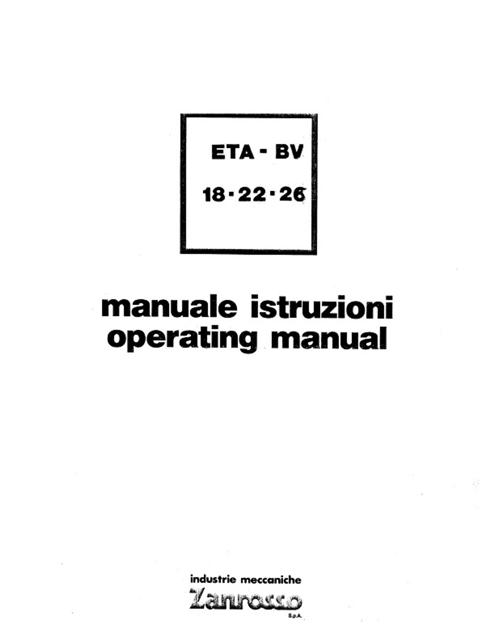 Zanrosso BT EVA 18, 22, and 26 Manual