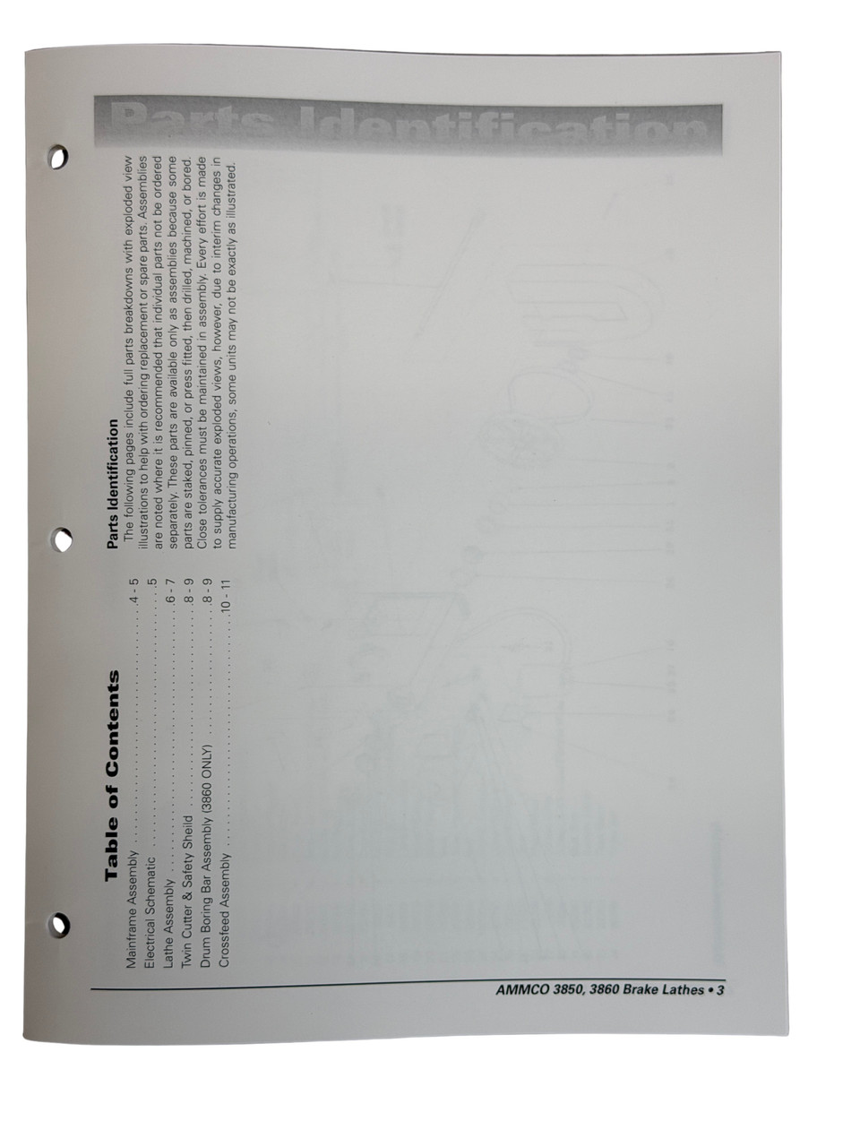 Ammco Model 3850 & 3860 Brake Lathe Parts Manual