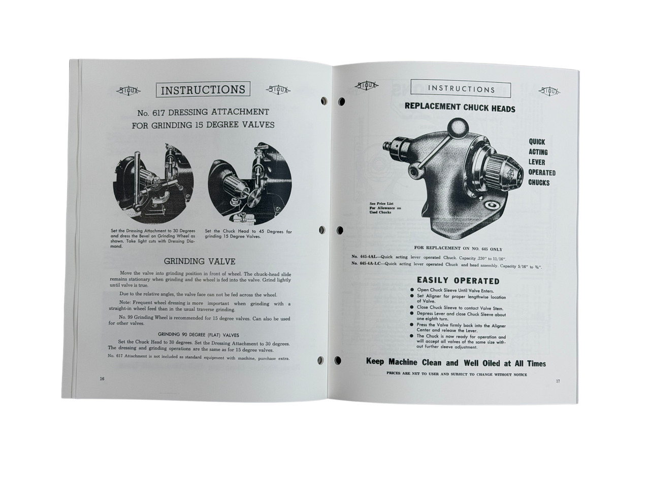 Sioux Model 645 & 645L Valve Grinder Manual SN 0 - 34999