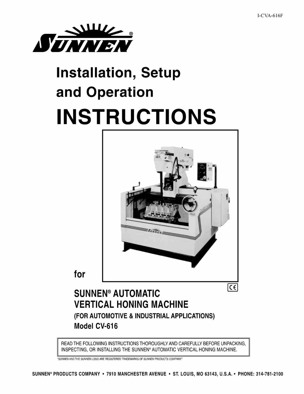 Sunnen Model CV-616 Manual - ICVA616F