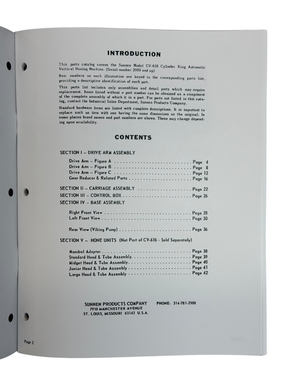 Sunnen Model CV-616 Cylinder Hone Parts Manual - XCV2616