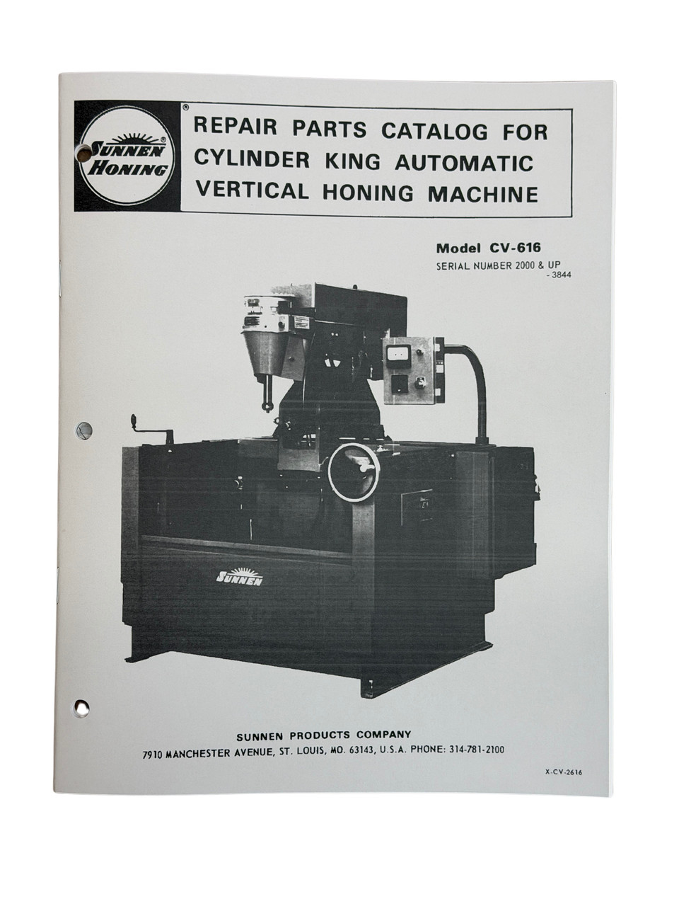 Sunnen Model CV-616 Cylinder Hone Parts Manual - XCV2616
