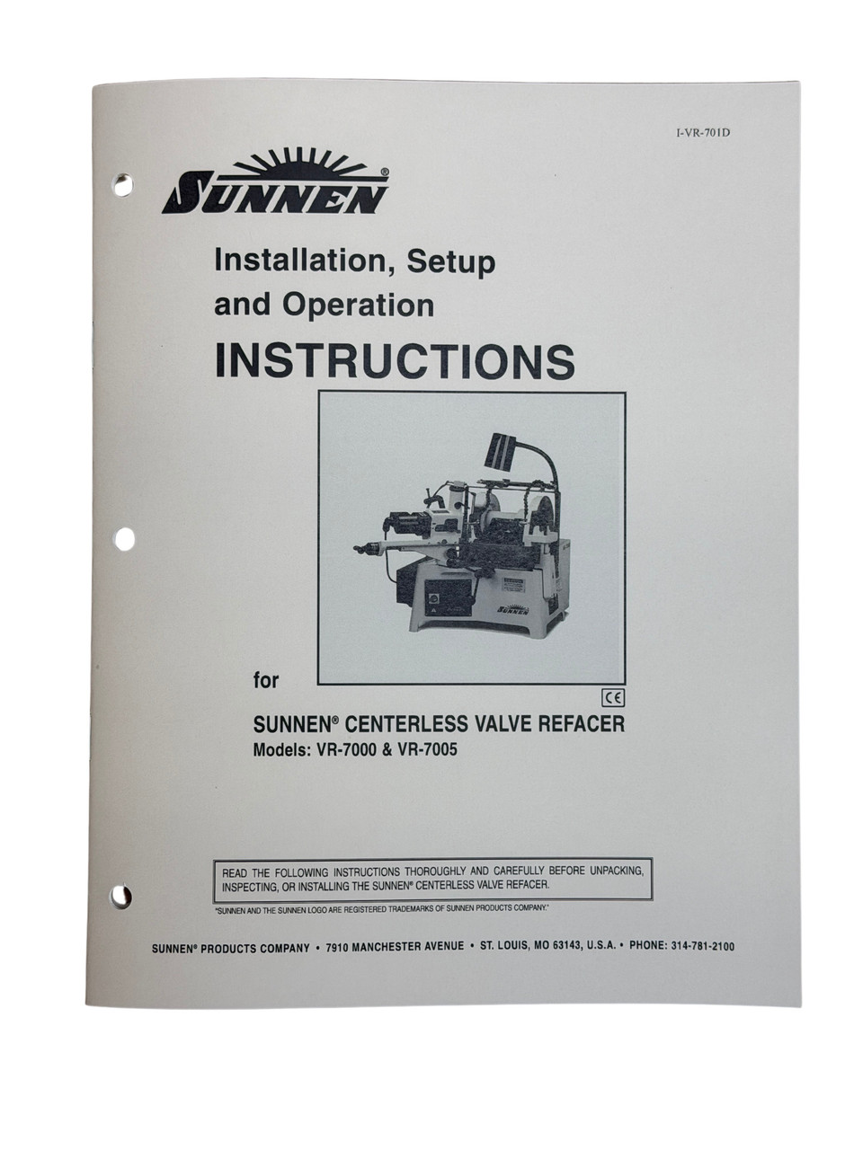 Sunnen Model VR7000 Valve Grinder Instruction Manual