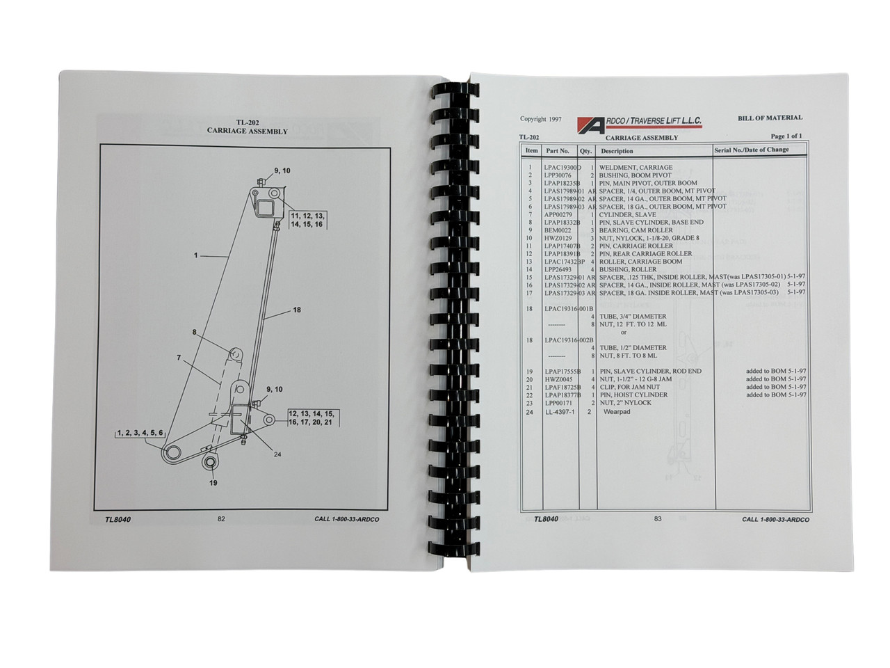 Traverse Forklift Model TL8040 Forklift Parts Manual