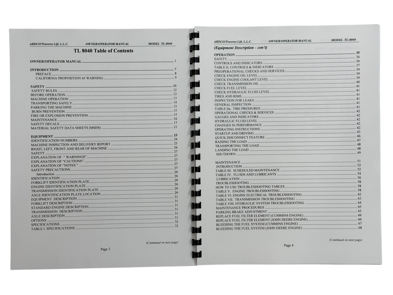 Traverse Forklift Model TL8040 Operators Manual