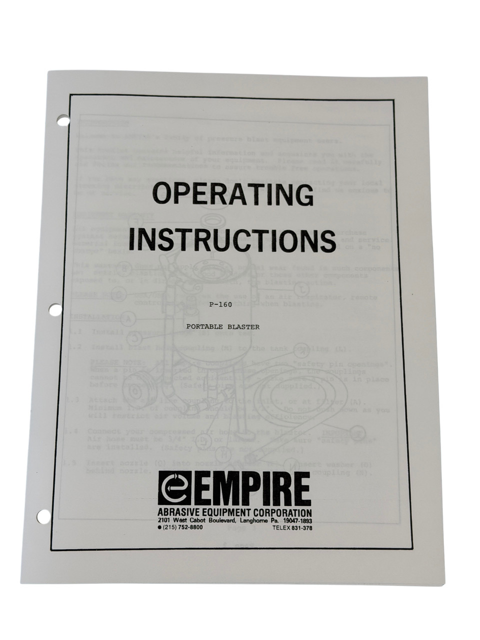 Empire P-160 Portable Blaster Operating Instructions