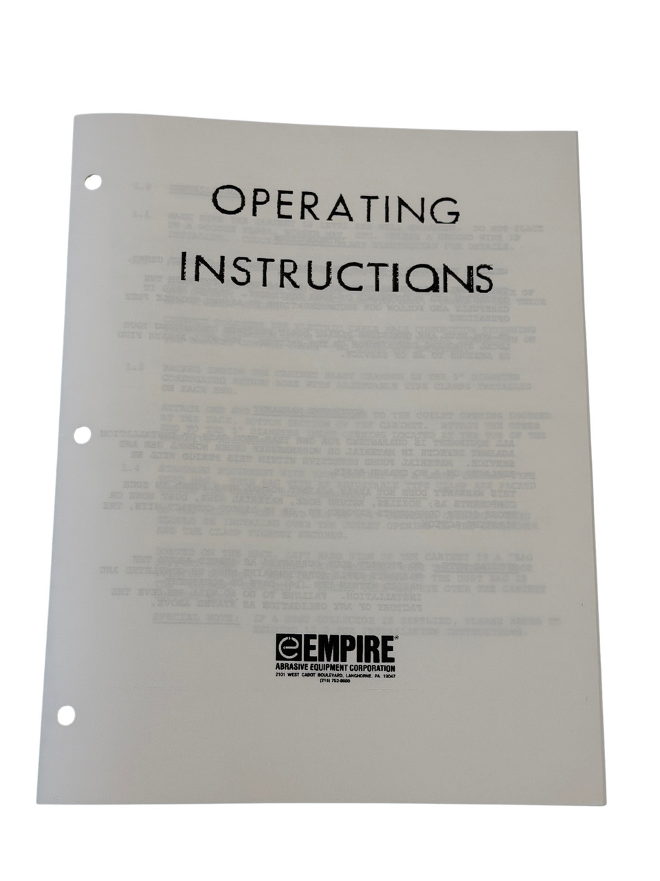 Empire MH-3040S and MH-3648S Blasting Cabinet Manual