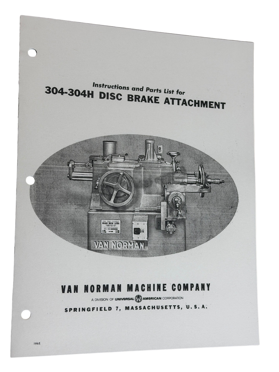 Van Norman Model 304 Brake Lathe Attachment Manual