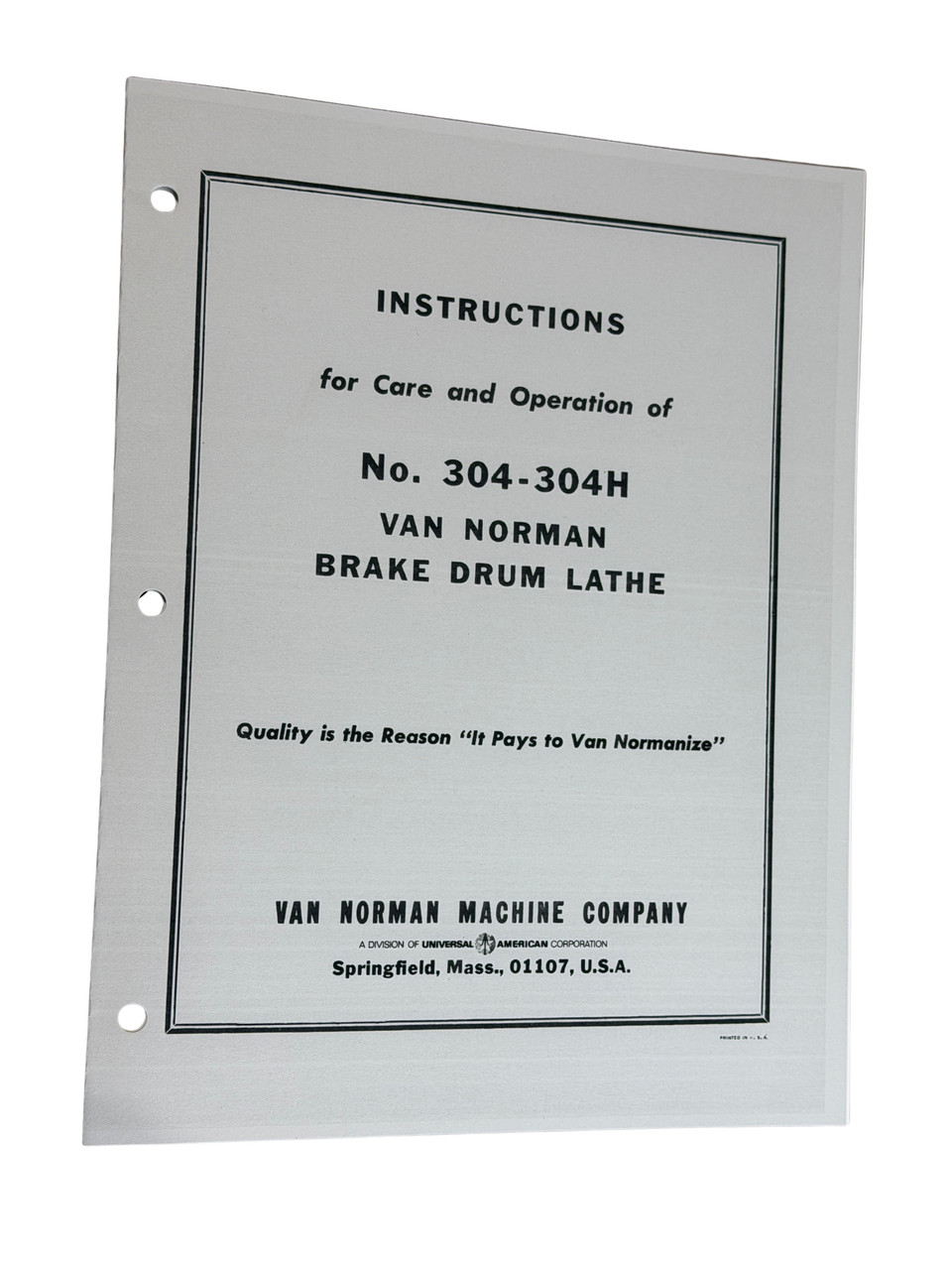 Van Norman Model 304 & 304H Brake Lathe Manual