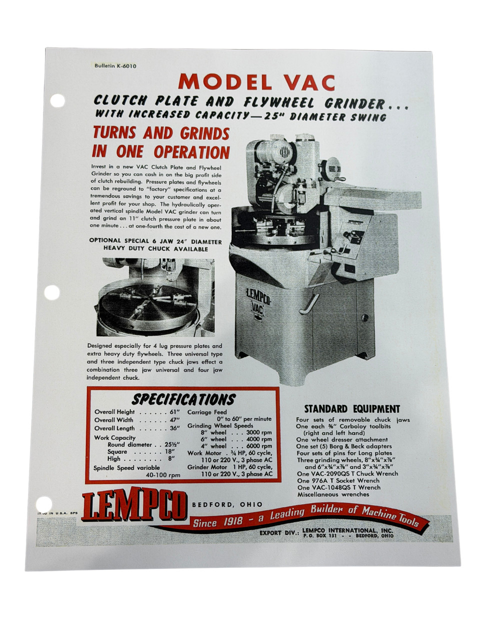 Lempco Model VAC Flywheel Grinder Flier