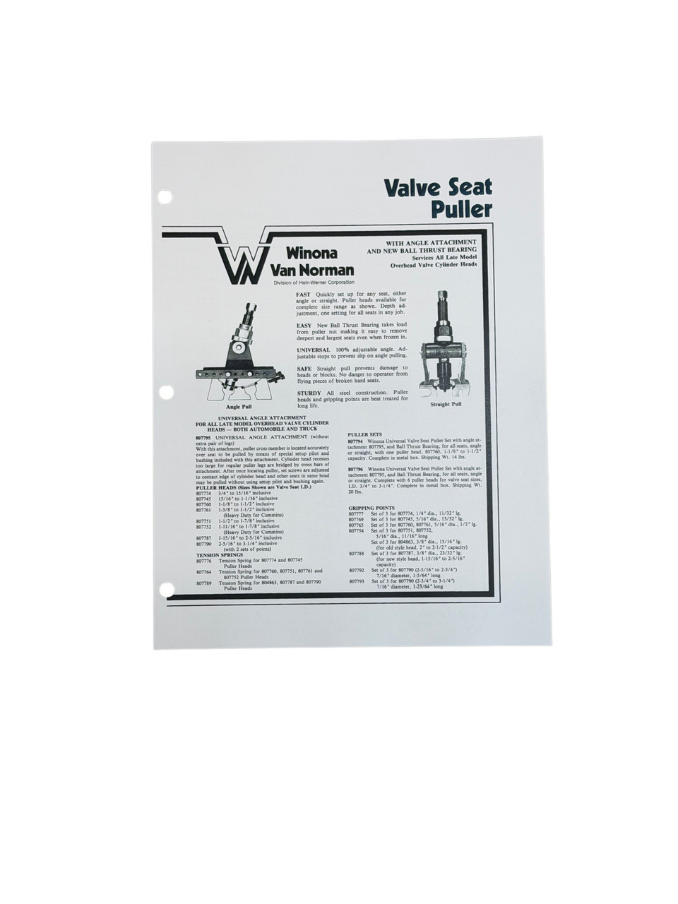Winona Van Norman Valve Seat Puller Instructions