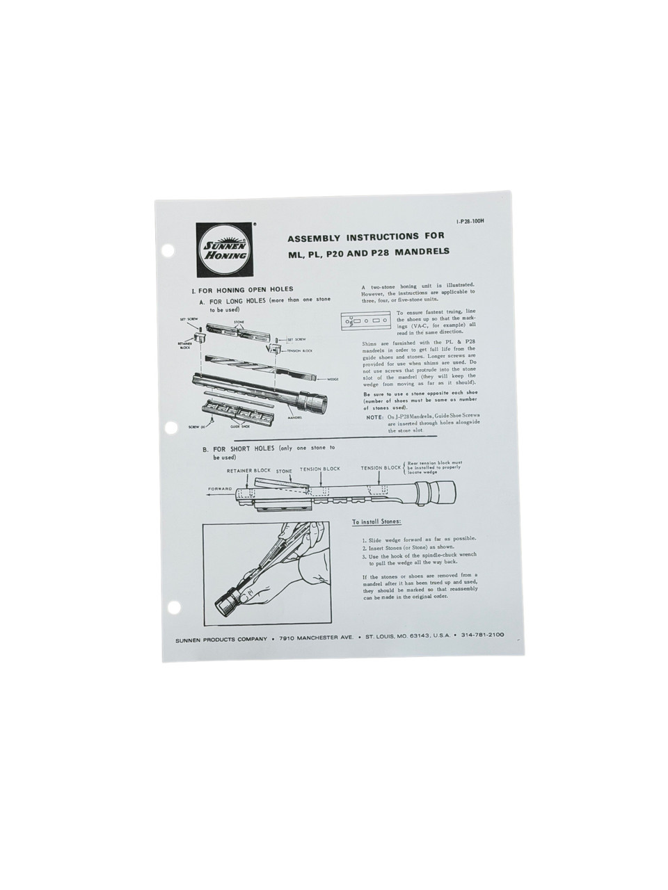 Sunnen PL ML P20 & P28  Series Mandrel Instructions