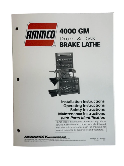 Ammco Model 4000-GM Brake Lathe Instruction and Parts Manual