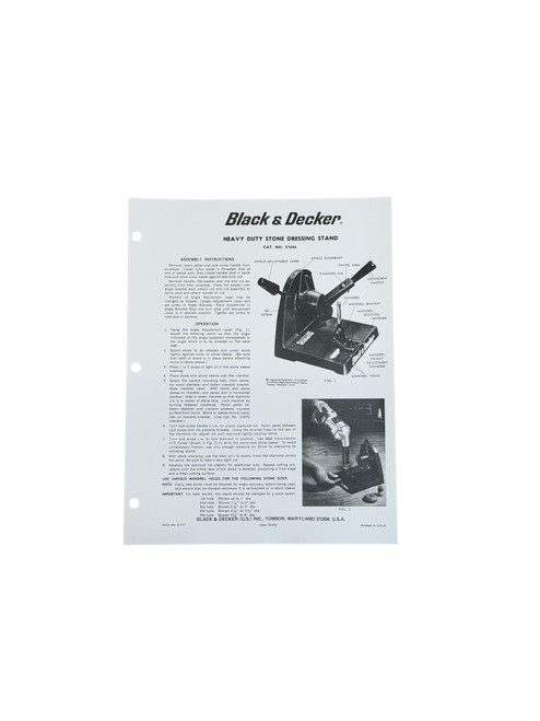 Black & Decker Type D Stone Dresser Instructions