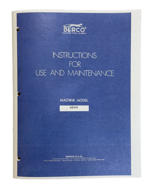 Berco Model ASV-A  Seat and Guide Machine Manual