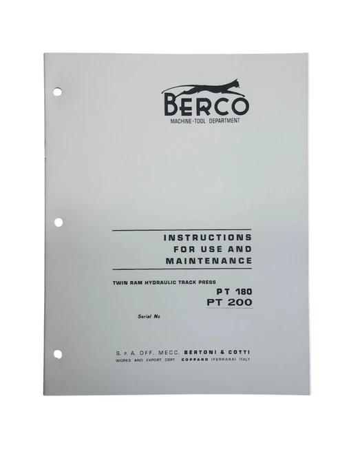 Berco PT180 & PT200 Hydraulic Press Manual