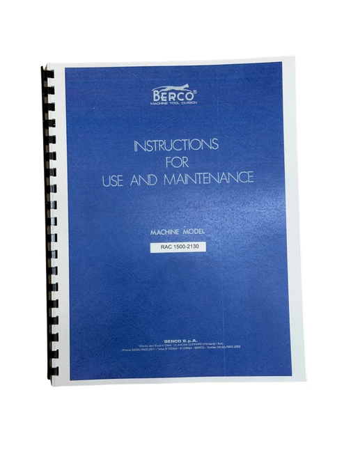 Berco Model RAC-1500/2130 Camshaft Grinder Manual