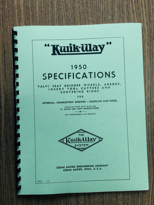 Kwik Way 1950 Valve Specifications Manual