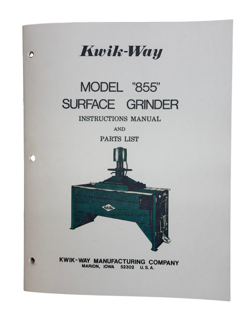 Kwik Way Model 855 Surface Grinder Manual
