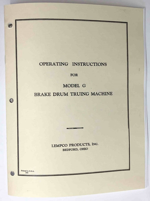 Lempco Model G Brake Lathe Manual