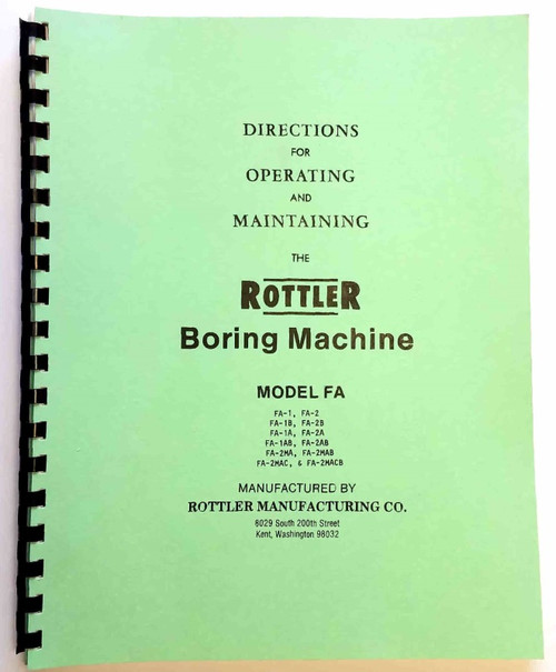 Rottler Model C & CA Boring Bar Instruction Manual 