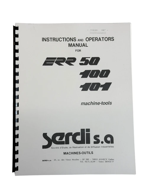 Serdi Model ERR 50 100 101 Seat and Guide Machine Manual