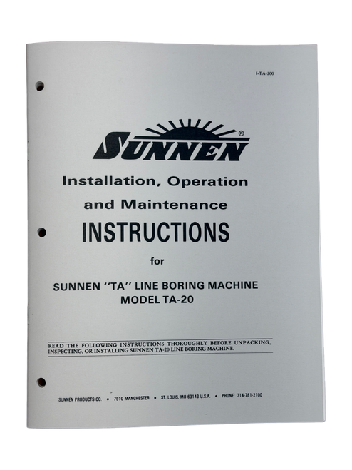 Sunnen Model TA-20 Line Bore Machine Instruction Manual