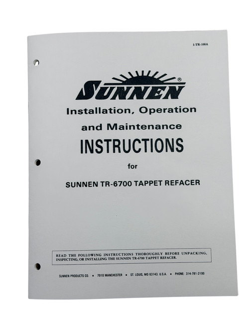 Sunnen Model TR6700 Tappet - Lifter Grinder Manual