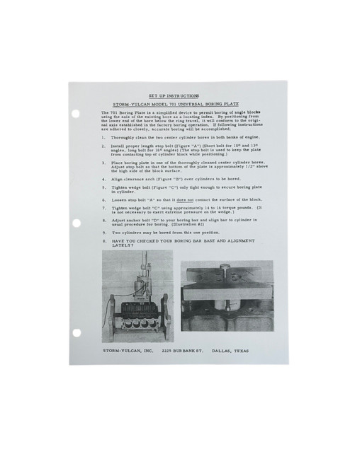 Storm Vulcan 701 Boring Fixture Instructions