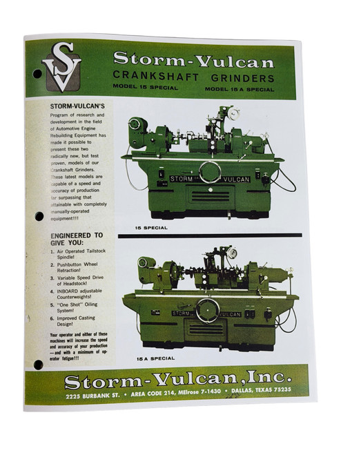 Storm Vulcan Model 15 and 15A Special Crankshaft Grinder Flier