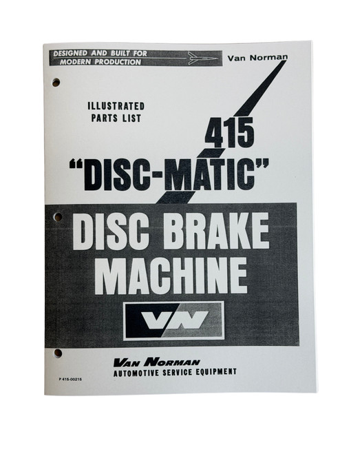 Van Norman Model 415 Disc-O-Matic Brake Lathe Manual
