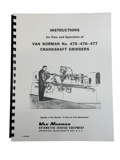 Van Norman Model 475 476 477 Crankshaft Grinder Manual