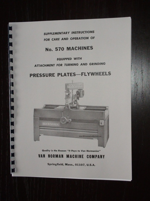 Van Norman 570 Flywheel Grinder Attachment Manual