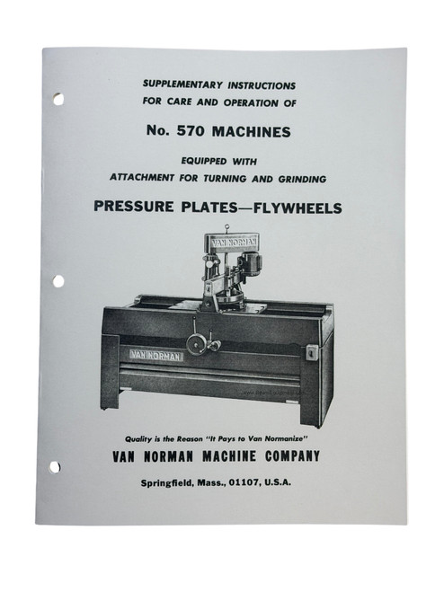 Van Norman 570 Flywheel Grinder Attachment Manual