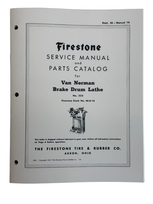 Van Norman Model 333 Brake Drum Lathe Manual