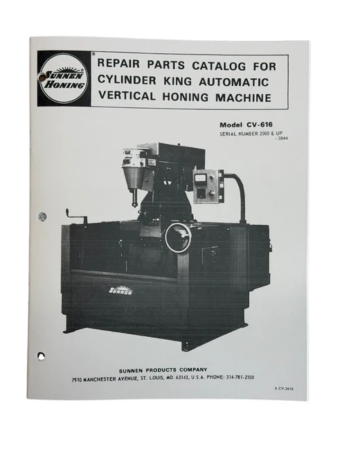 Sunnen Model CV-616 Cylinder Hone Parts Manual - XCV2616