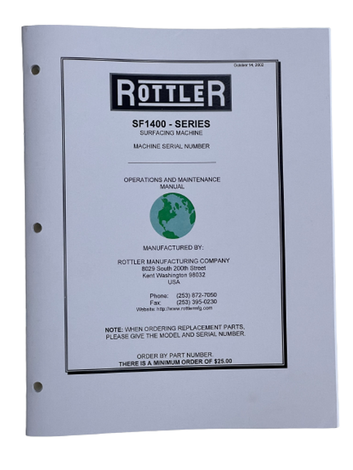 Rottler Model SF1400 Surfacer Manual